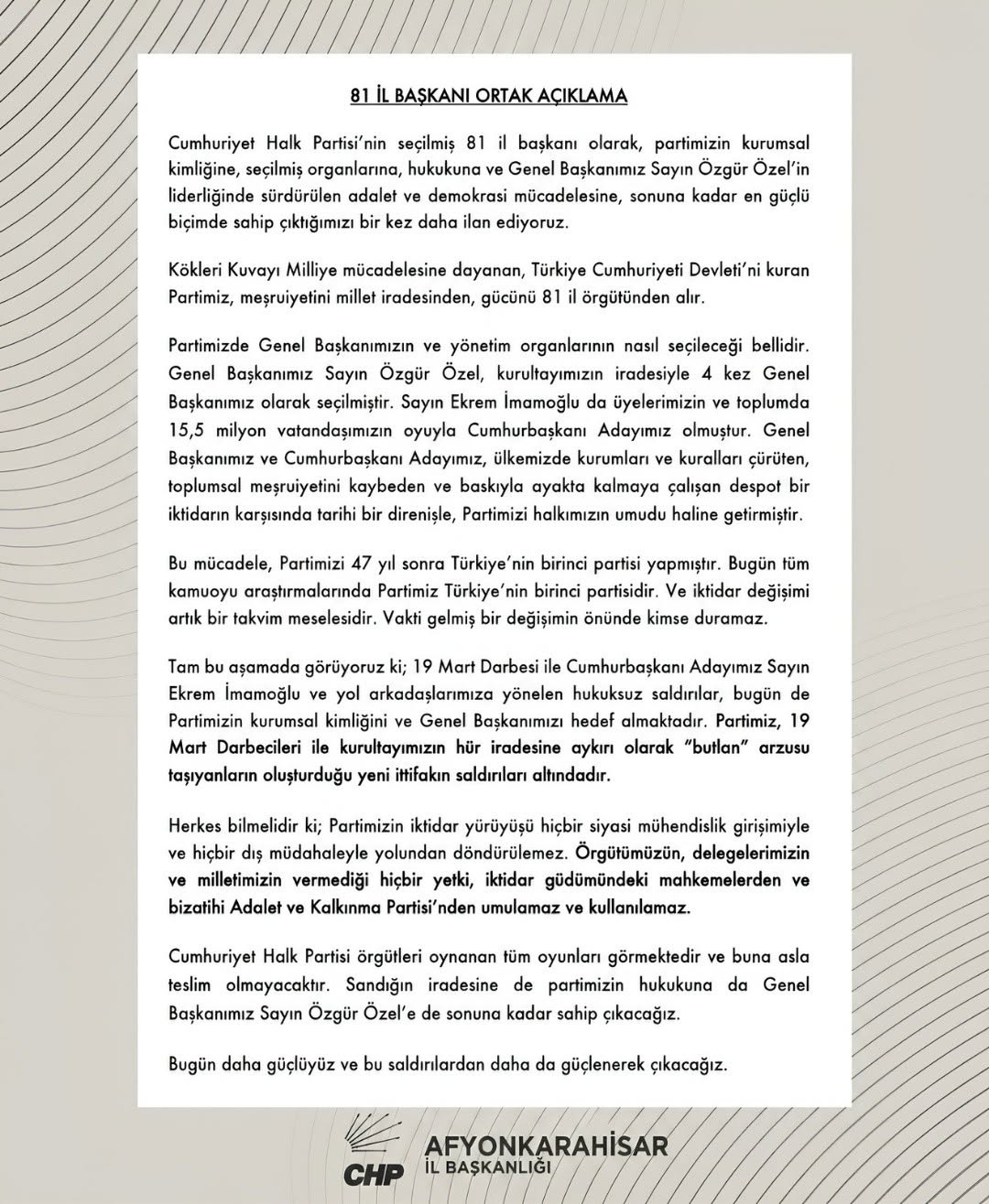 81 İl Başkanı Ortak Basın Açıklaması