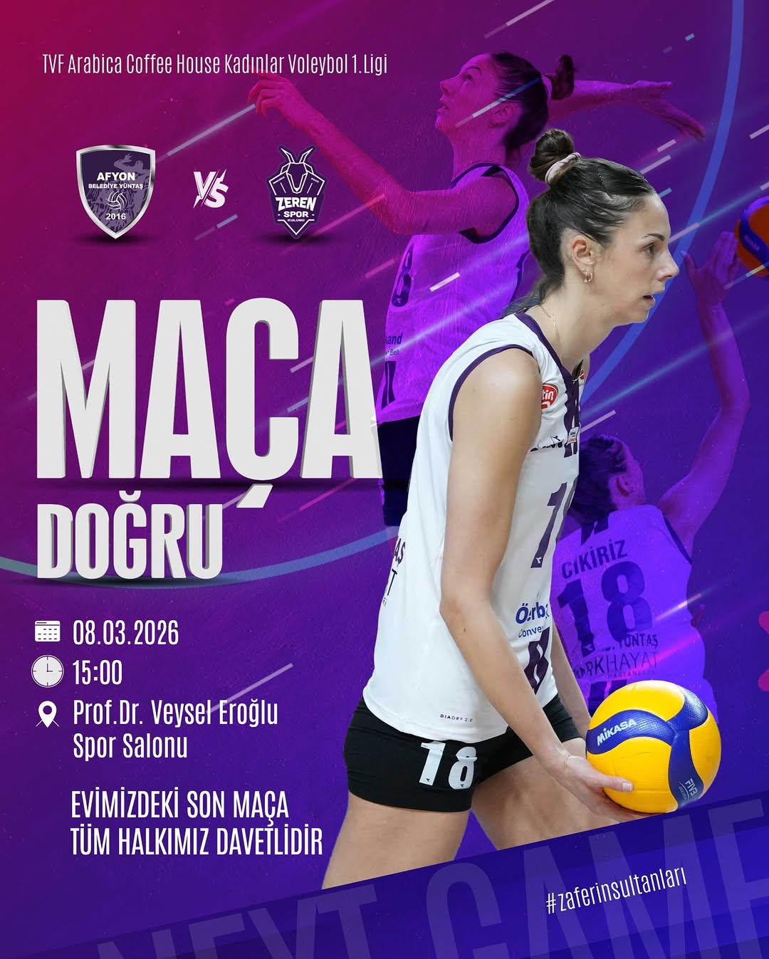 Afyon Belediye Yüntaş Voleybol Takımı Son Maçına Hazır! Prof. Dr. Veysel Eroğlu Spor Salonu'nda Buluşuyoruz