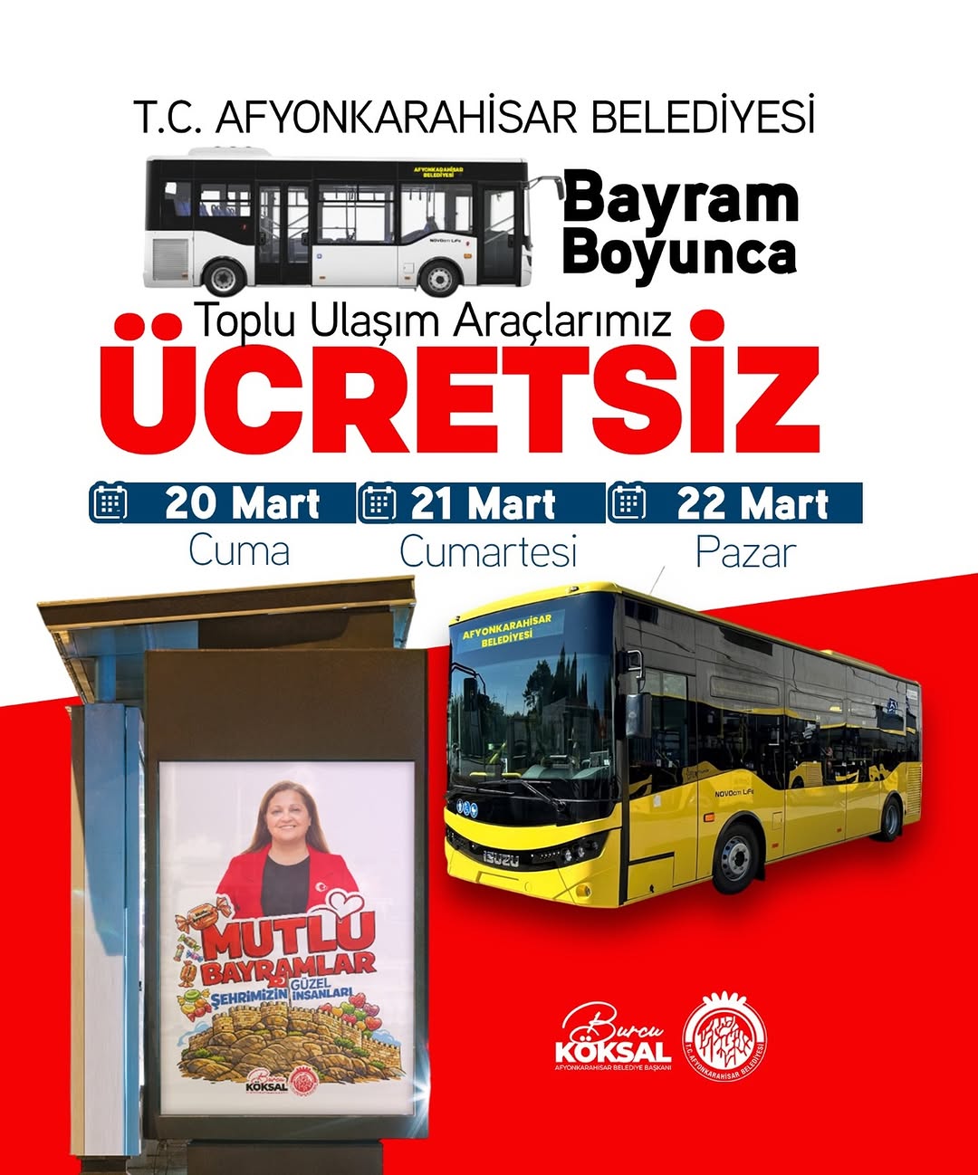 Afyonkarahisar Belediyesi'nden Bayram Sürprizi: Ücretsiz Halk Otobüsleri