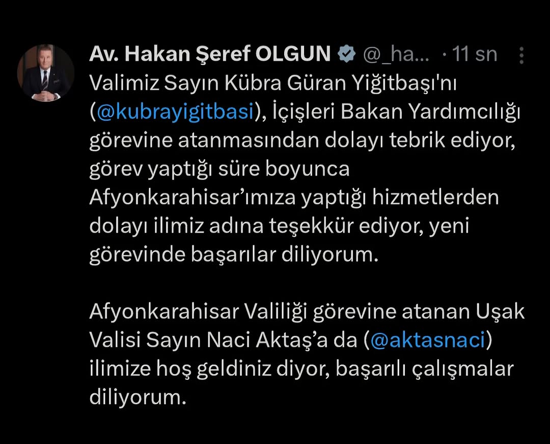 Afyonkarahisar Milletvekili Kübra Güran Yiğitbaşı İçin Tebrik Mesajı