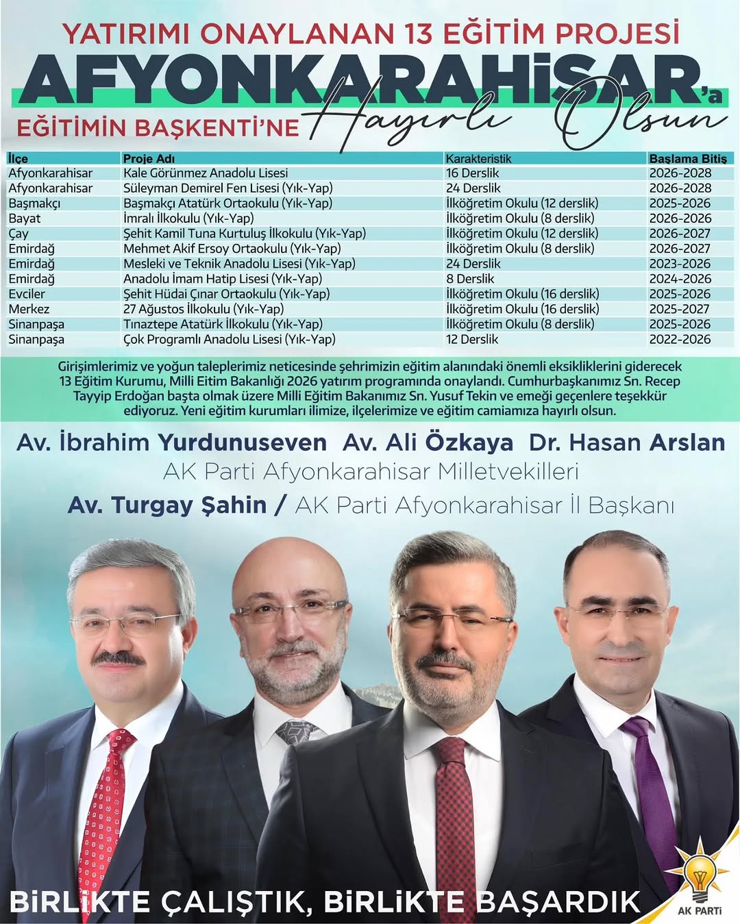 AK Parti Afyonkarahisar İl Başkanlığı'ndan Eğitim Yatırımı Açıklaması