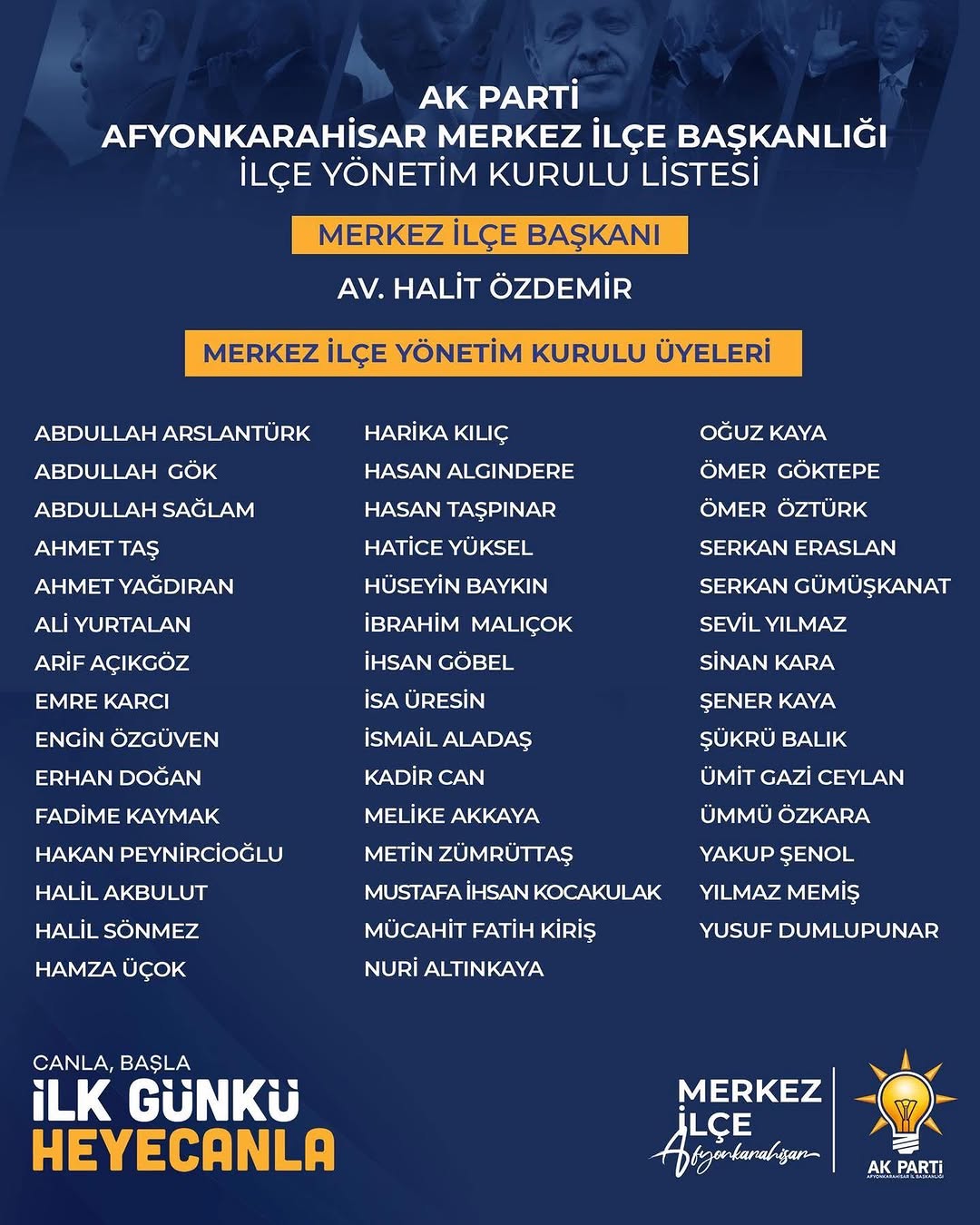 AK Parti Afyonkarahisar Merkez İlçe Başkanı Halit Özdemir'den Tebrik Mesajı