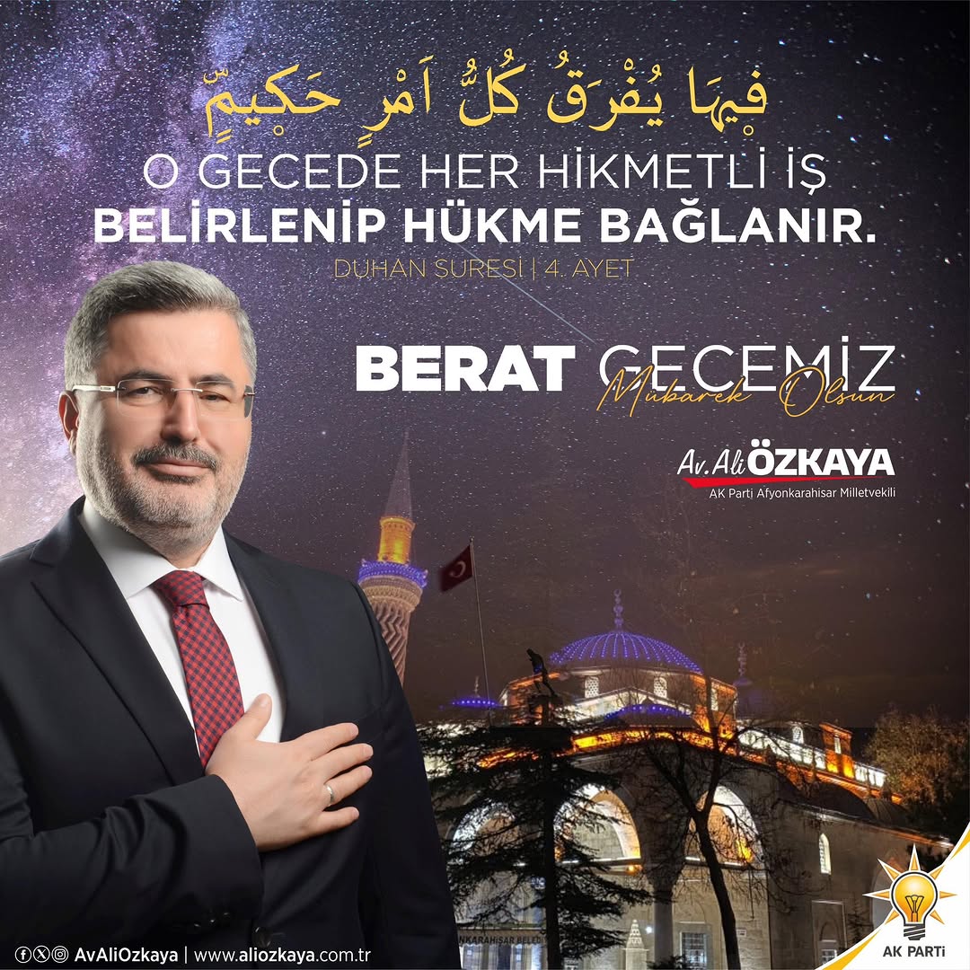 Ak Parti Milletvekili Ali Özkaya'dan Berat Kandili Mesajı