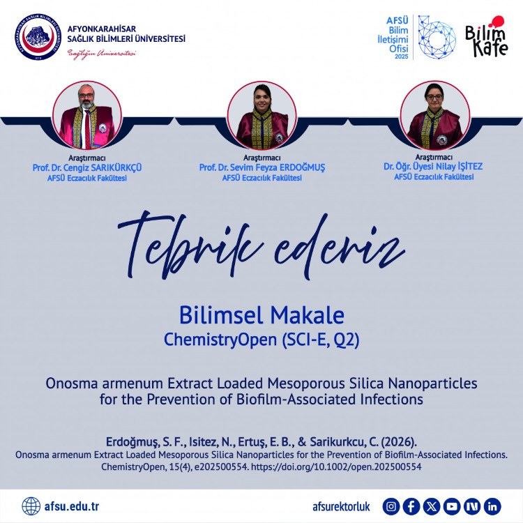 Akademik Başarı: AFSÜ Akademisyenlerinden Yeni Bilimsel Makale (ChemistryOpen)