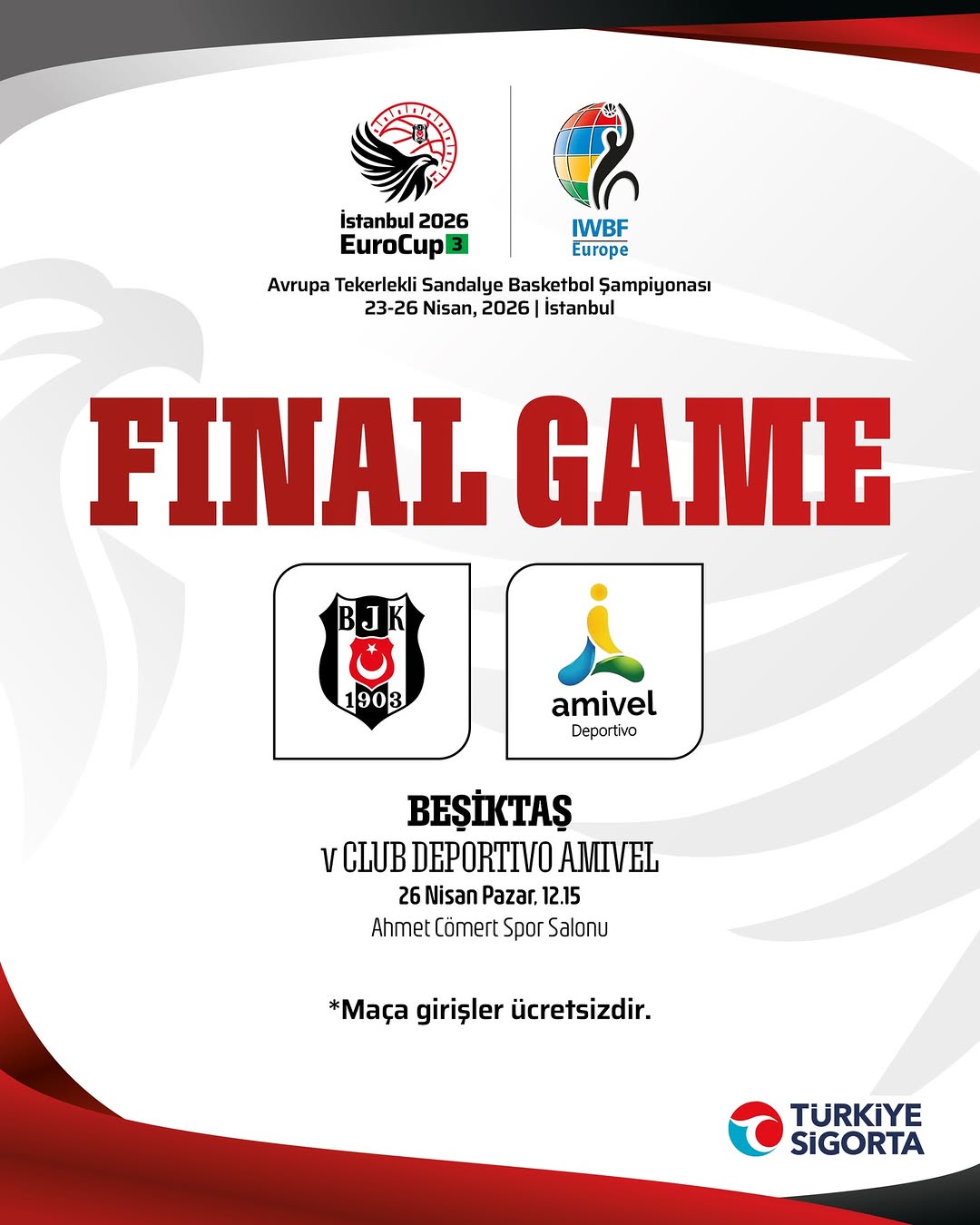 Beşiktaş'ın Tekerlekli Sandalye Basketbol Takımı, İstanbul 2026 EuroCup3 Finalinde Club Deportivo Amivel ile karşılaşacak