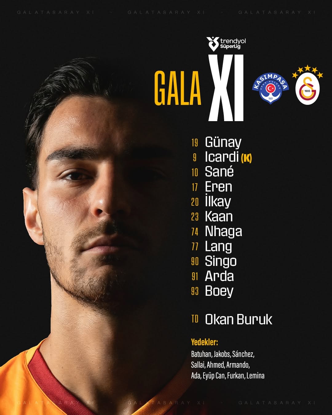 Galatasaray, Kasımpaşa Maçı İçin Kadro Açıkladı