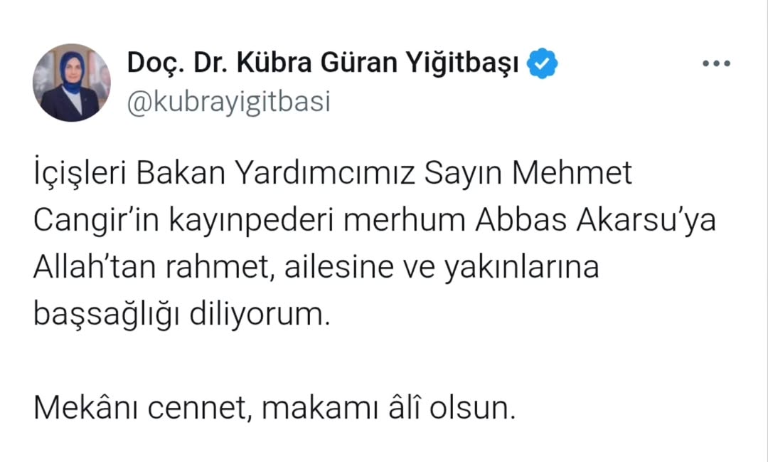 İçişleri Bakan Yardımcısı Mehmet Cangir'in Kayınpederi İçin Başsağlığı Mesajı