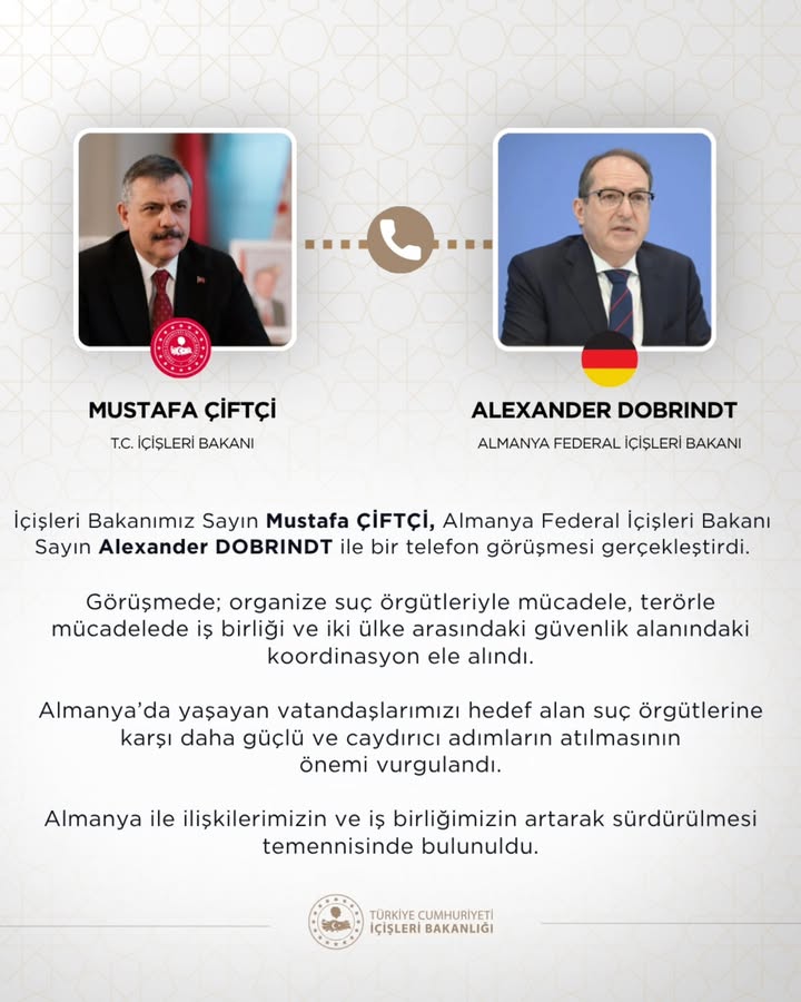 İçişleri Bakanlığı'ndan Almanya Federal İçişleri Bakanı ile Telefon Görüşmesi