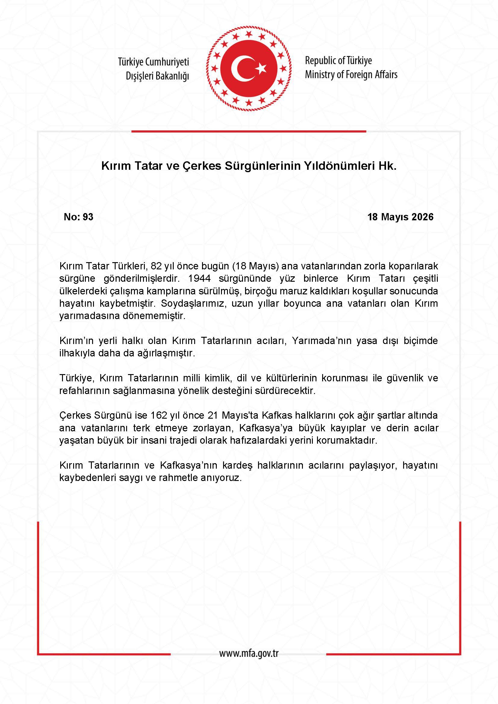 Kırım Tatar ve Çerkes Sürgünleri Anıldı