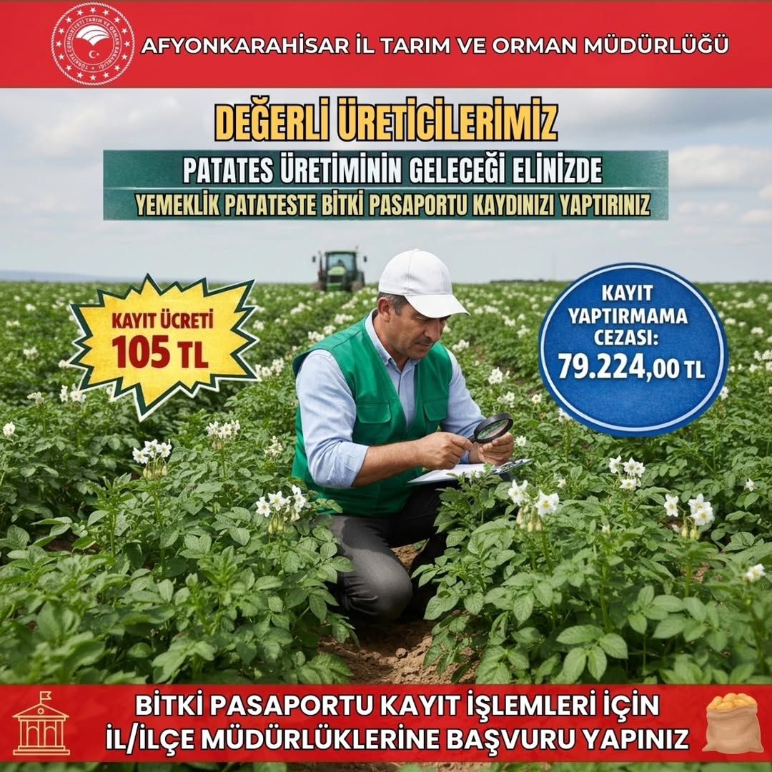Patates Üreticileri Dikkat! Bitki Pasaportu Kayıtlarını Yaptırmayı Unutmayın