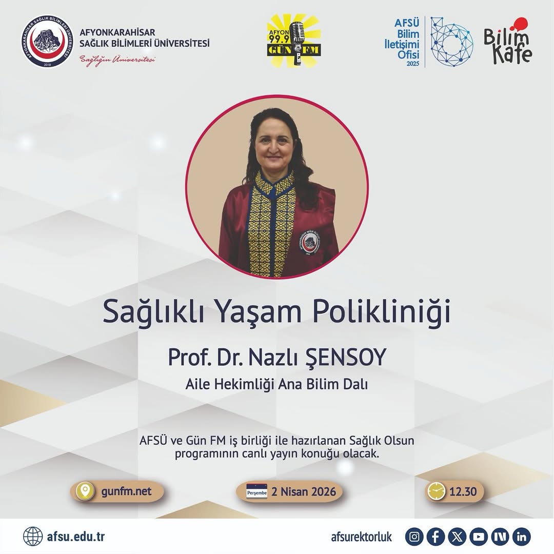 Prof.Dr. Nazlı ŞENSOY Afyon Gün FM'de Sağlık Olsun Programına Konuk Olacak