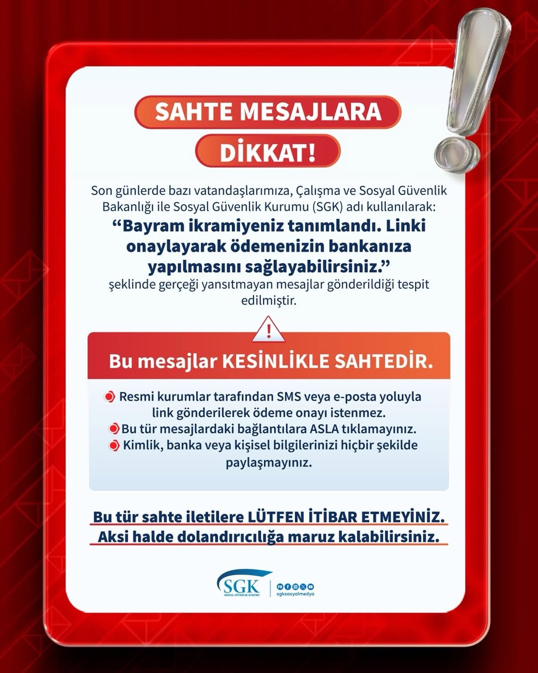 SAHTE MESAJLARA DİKKAT! Çalışma ve Sosyal Güvenlik Bakanlığı'ndan Uyarı