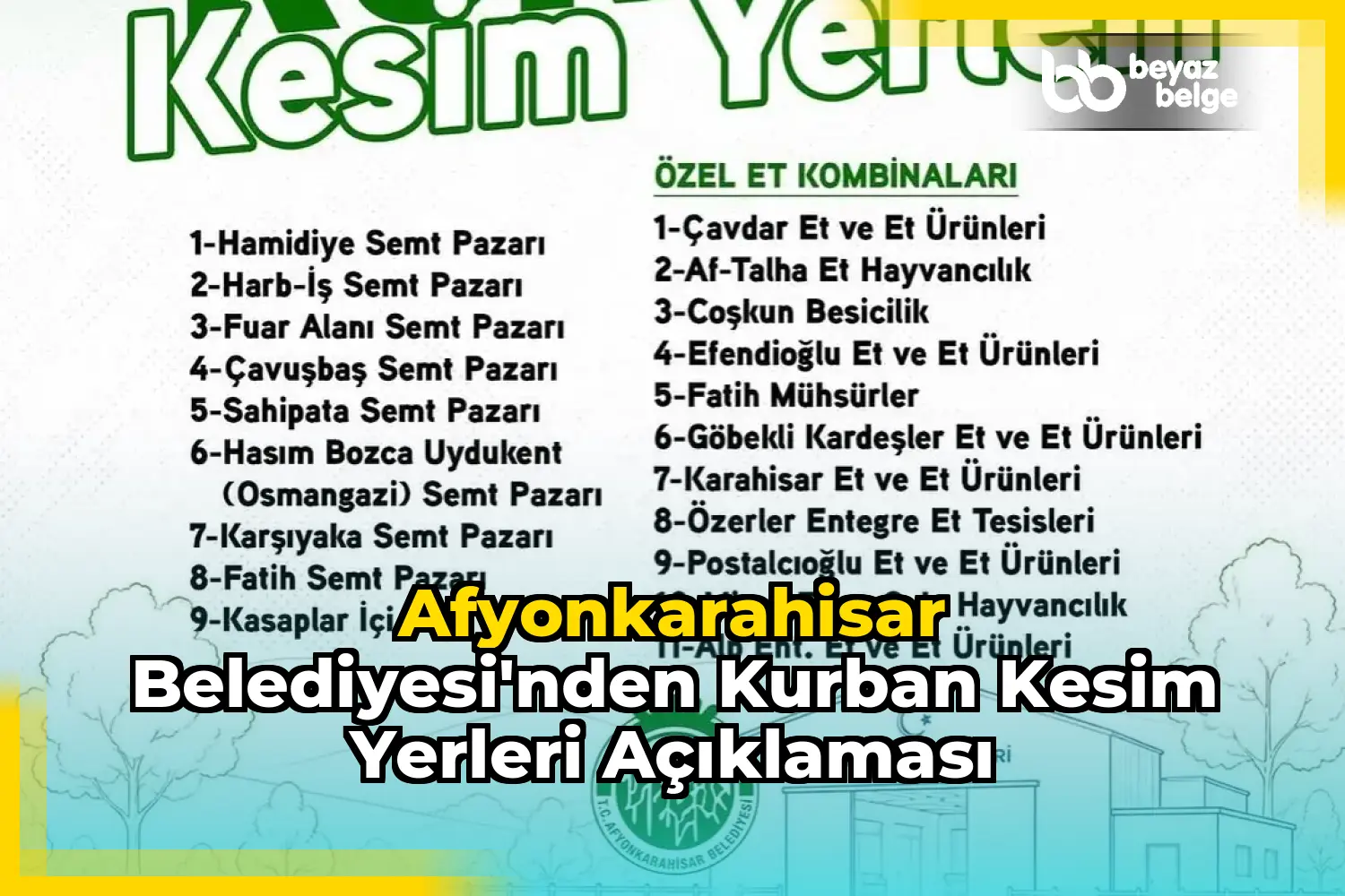 Afyonkarahisar Belediyesi'nden Kurban Kesim Yerleri Açıklaması