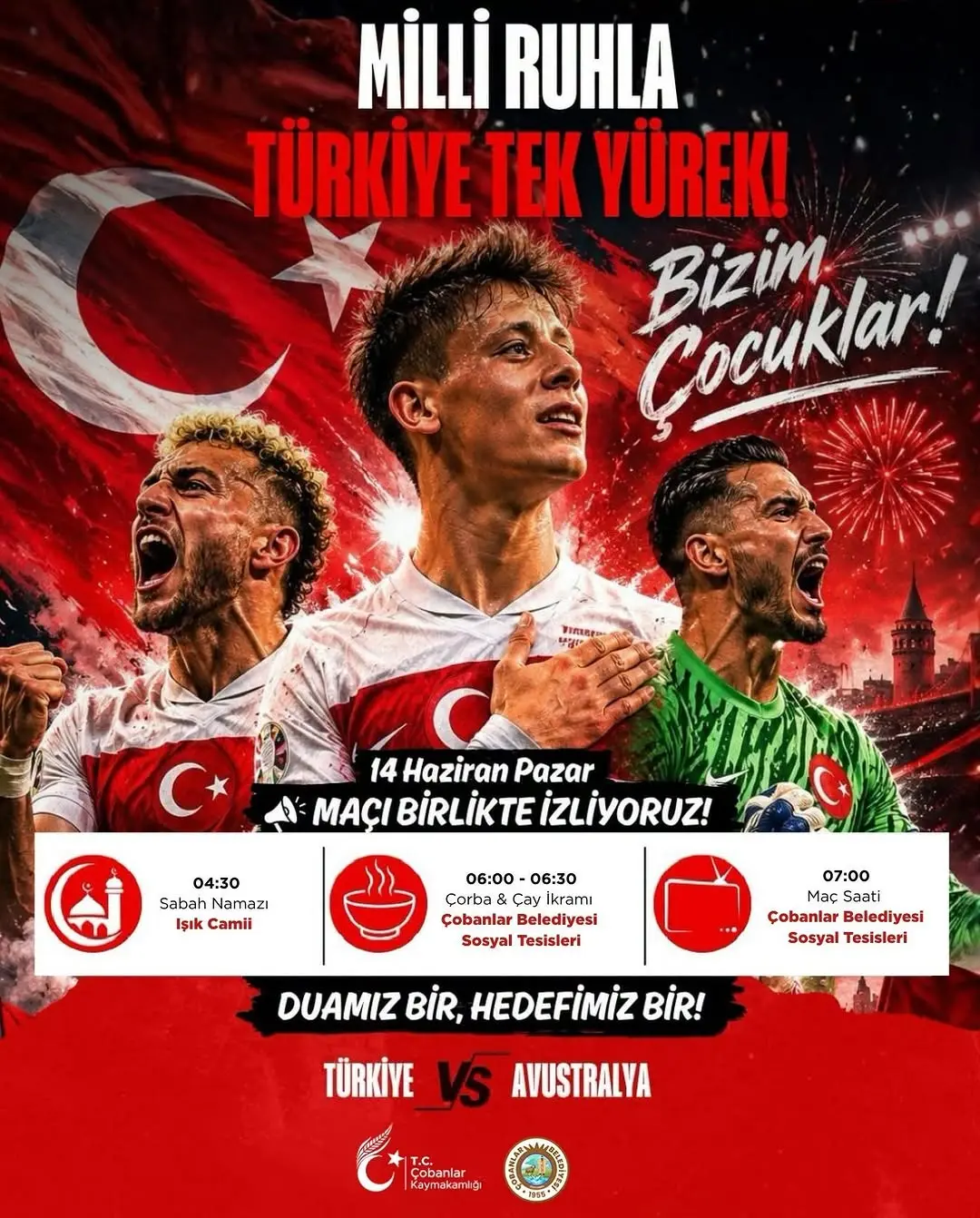 A Milli Takımımızın Dünya Kupası Yolundaki Kritik Mücadelesini Çobanlar Belediyesi'nde İzleyeceğiz!