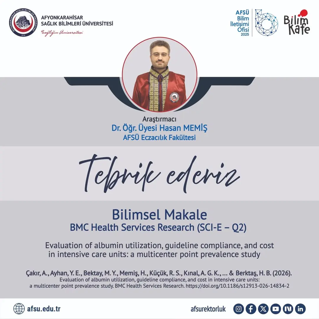 AFSÜ Akademisyenlerinden Yeni Bir Başarı: BMC Health Services Research'te Yayımlanan Bilimsel Makale
