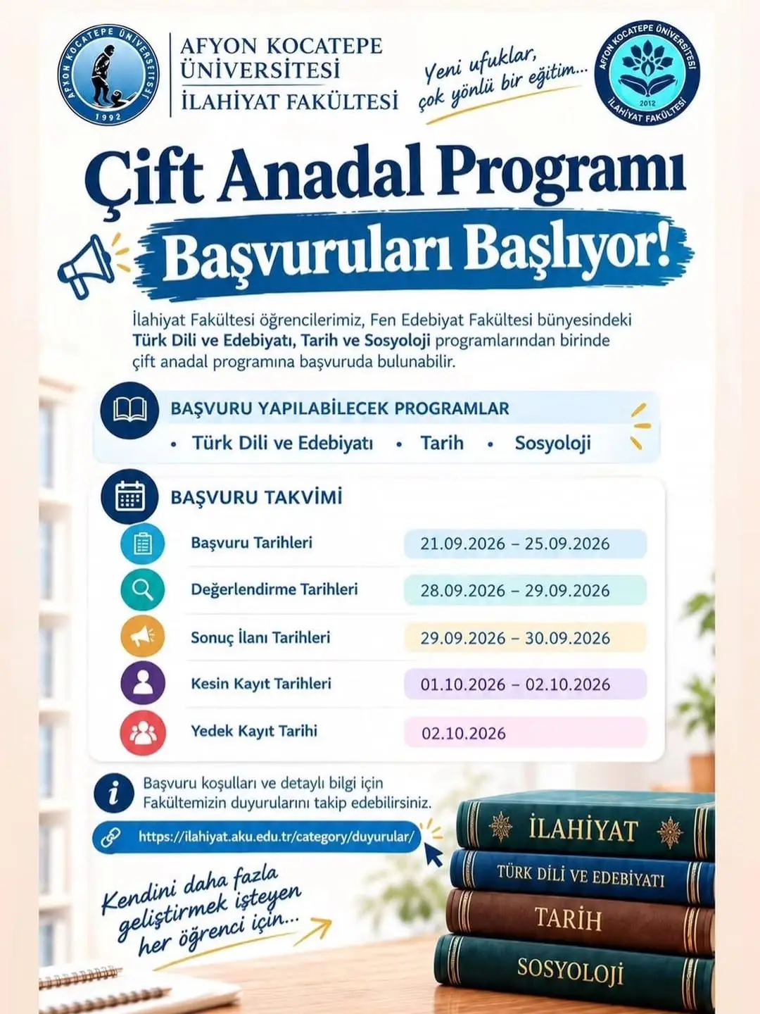 Afyon Kocatepe Üniversitesi Çift Anadal Başvuruları Başlıyor