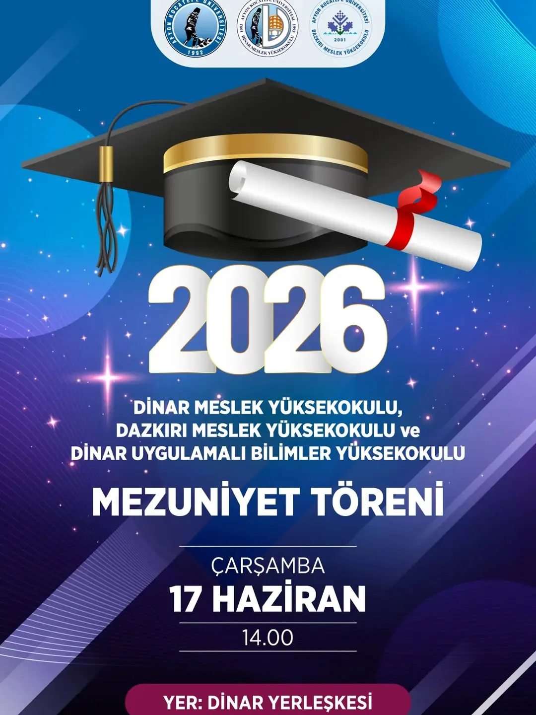Afyon Kocatepe Üniversitesi Mezuniyet Törenine Davet Ediyor