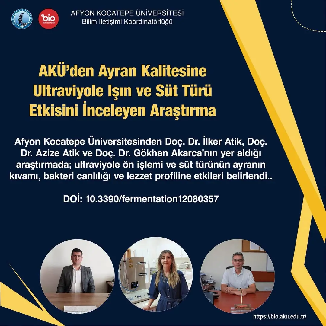 Afyon Kocatepe Üniversitesi'nden Ayran Kalitesine Etki Eden Ultraviyole Işın ve Süt Türü Araştırması