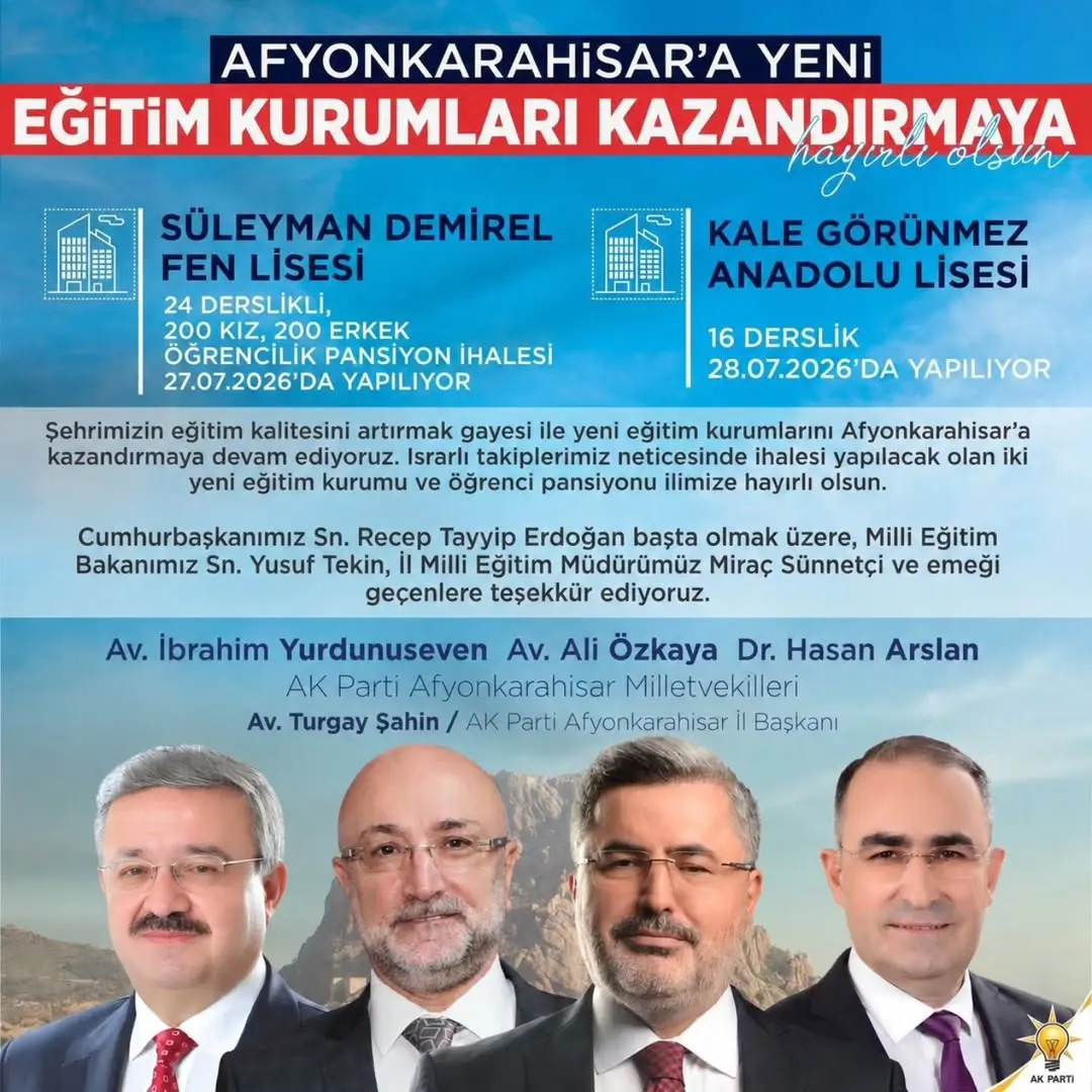 Afyonkarahisar’a İki Yeni Okul Müjdesi! Ak Parti Milletvekili Hasan Arslan’dan Müjdeli Haber