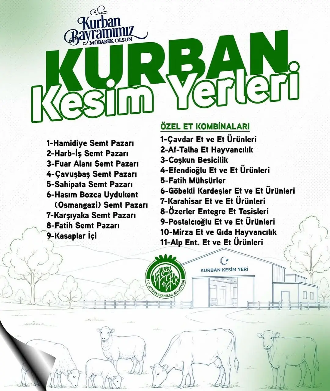Afyonkarahisar Belediyesi'nden Kurban Kesim Yerleri Açıklaması