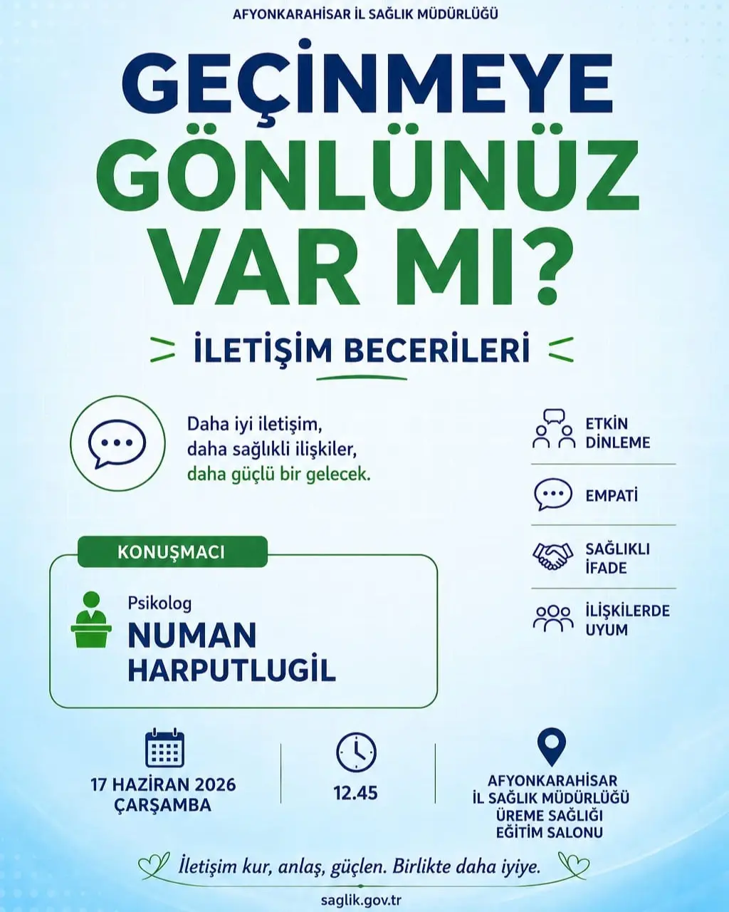 Afyonkarahisar İl Sağlık Müdürlüğü'nden Sağlıklı Hayat Sohbetleri Etkinliği Duyurusu