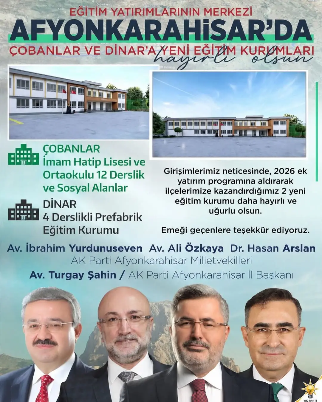 Ak Parti Afyonkarahisar Milletvekili İbrahim Yurdunuseven'den Eğitim Yatırımları Açıklaması