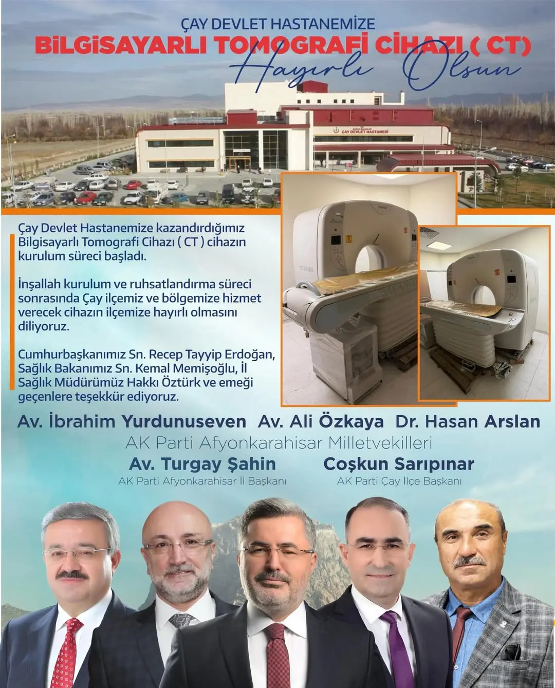 Çay Devlet Hastanesine Bilgisayarlı Tomografi Cihazı Kurulum Süreci Başladı