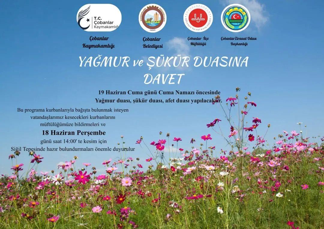 Çobanlar Belediyesi Yağmur Duası ve Kurban Bağışı Programı Duyurusu