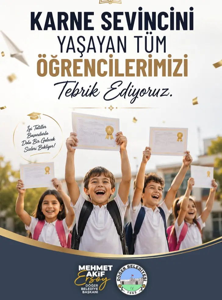 Döğer Belediyesi'nden Öğrencilere Karneler İçin Tebrik Mesajı