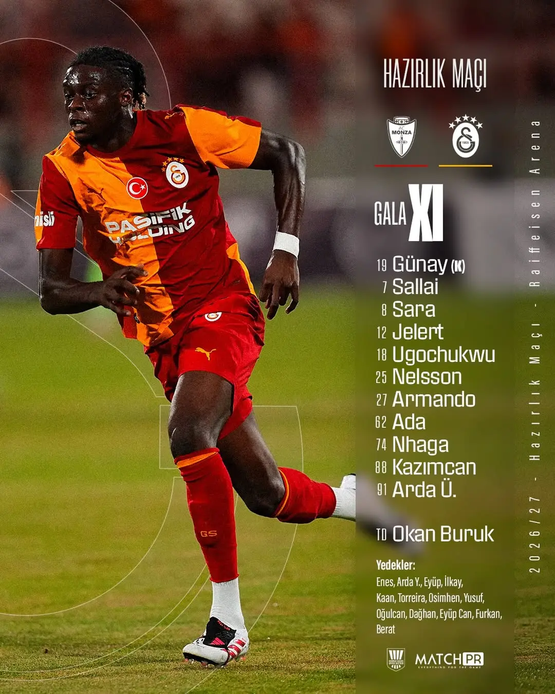 Galatasaray'ın AC Monza Maçı Kadrosu Belli Oldu