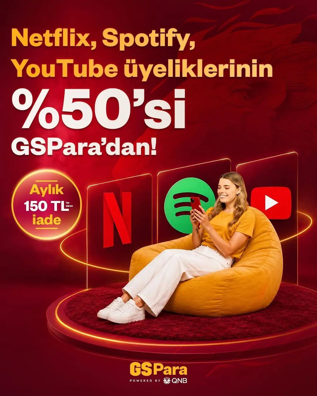 Galatasaray Spor Kulübü'nün GSPara Kampanyası: Netflix, Spotify ve YouTube Üyeliklerinde %50 İndirim!