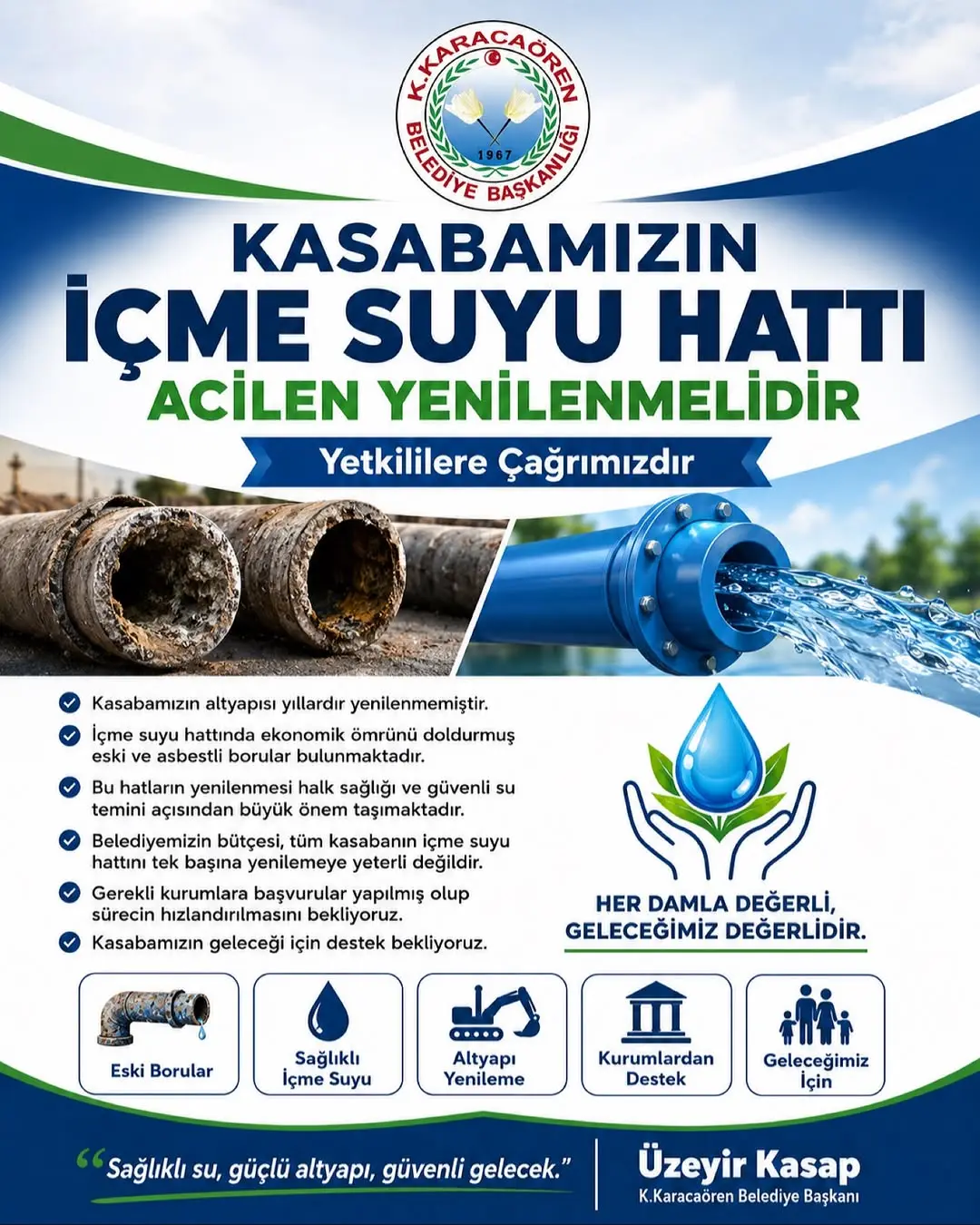 K.Karacaören Belediye Başkanı Üzeyir Kasap'tan Acil Çağrı: İçme Suyu Altyapımız Yenilenmeli!