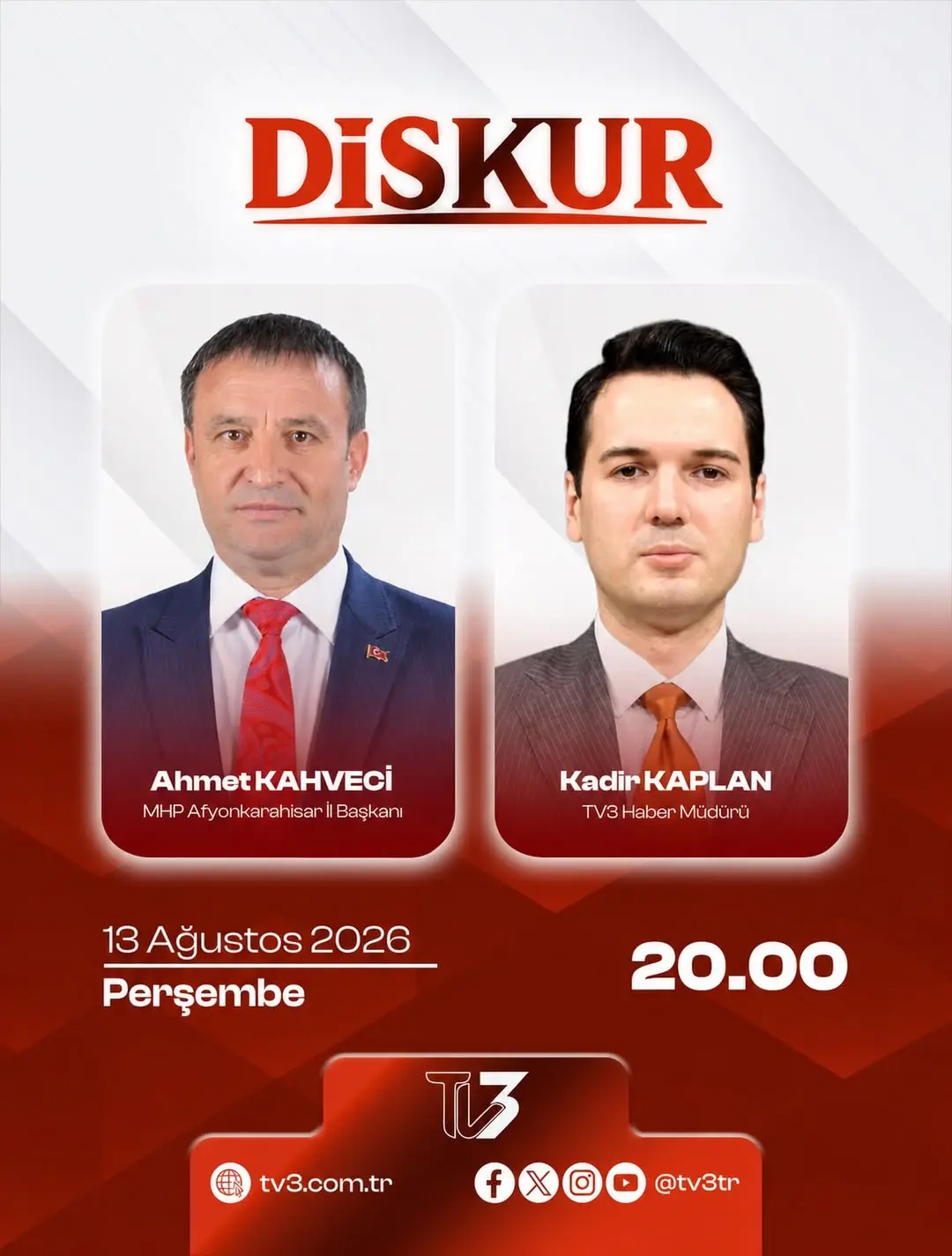 MHP Afyonkarahisar İl Başkanı Ahmet Kahveci TV3'te Canlı Yayın Konuğu Olacak