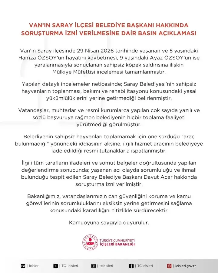 Saray İlçesi Belediye Başkanı Hakkında Soruşturma İzni Verildi