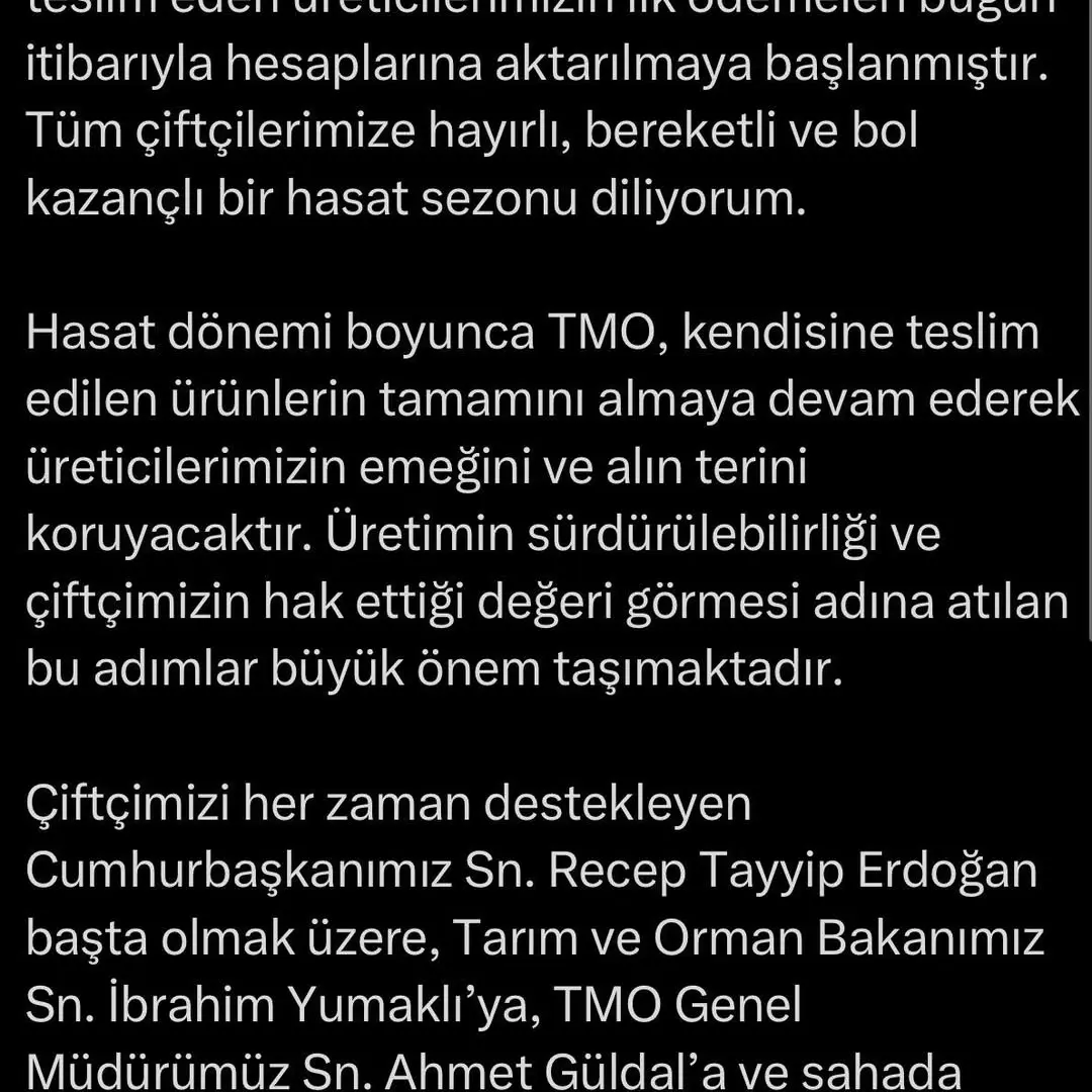 Toprak Mahsulleri Ofisi Üreticilere İlk Ödemelerini Yaptı
