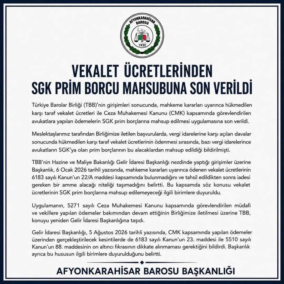 Türkiye Barolar Birliği'nin Vekalet Ücretleri Konusundaki Girişimleri Sonuç Verdi
