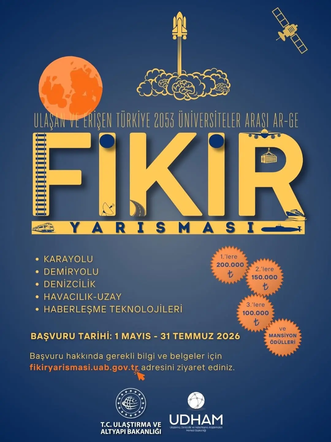 Ulaşan ve Erişen Türkiye 2053 Üniversiteler Arası AR-GE Fikir Yarışması Başvuruları Başladı!