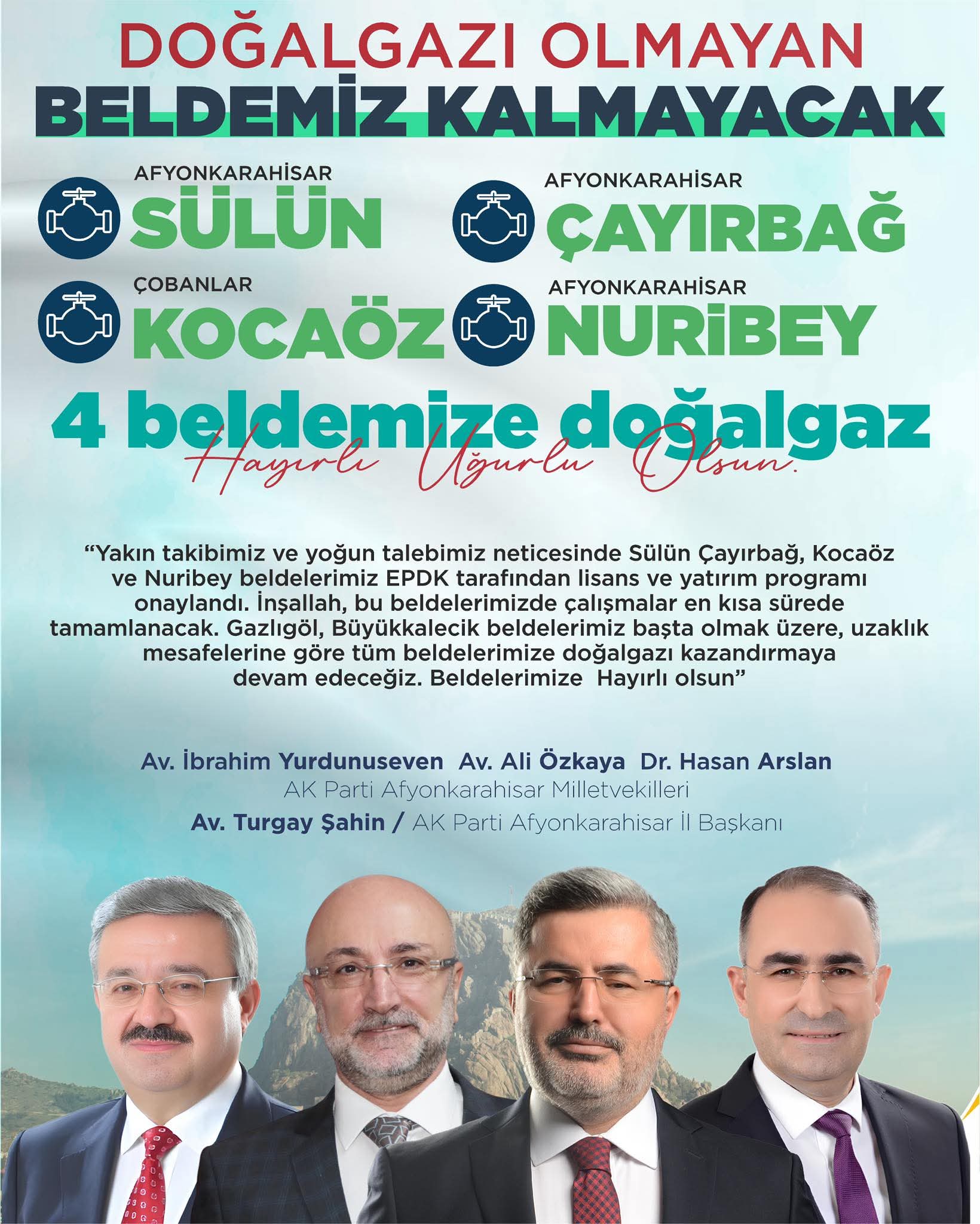 Afyonkarahisar ın Beldelerine Doğalgaz Müjdesi